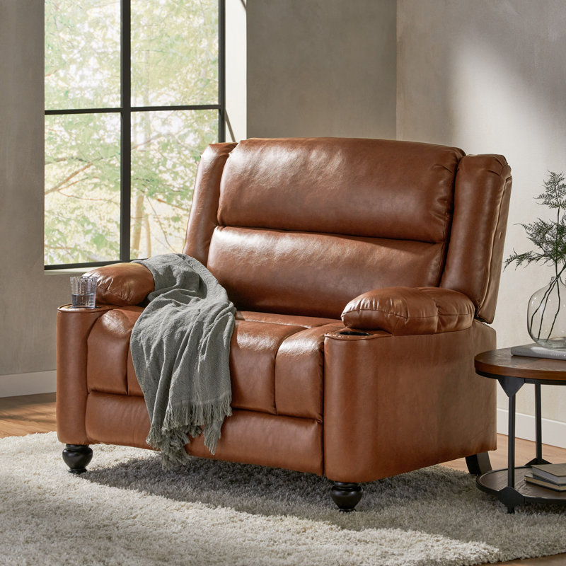 Fauteuil inclinable manuel en similicuir de 50 po de largeur avec porte-gobelets, Similicuir brun