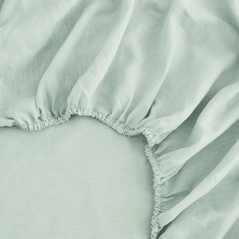 100% European Flax Linen Bed Sheet Set, Twin Extra Long Sheet Set with 1 Pillowcase, Eucalyptus