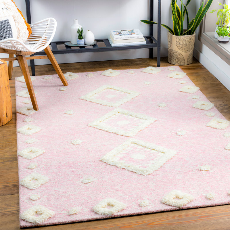 Tapis décoratif rose en laine Touffeté à la main Omaha, Rectangle 9 pi x 12 pi