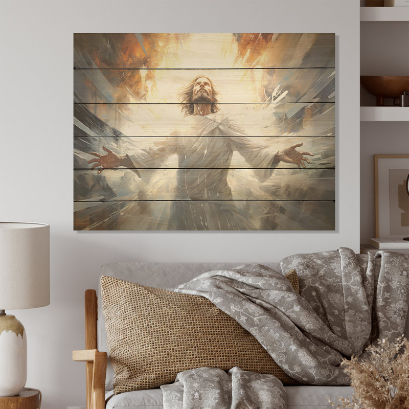 Jésus, résilience religieuse I - Christianisme, art mural sur bois de pin naturel, H 30 po x l 40 po