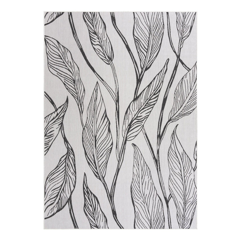 Tapis intérieur / extérieur gris anthracite / ivoire en polypropylène Firman Wygant, Rectangle 7 pi 10 po x 11 pi
