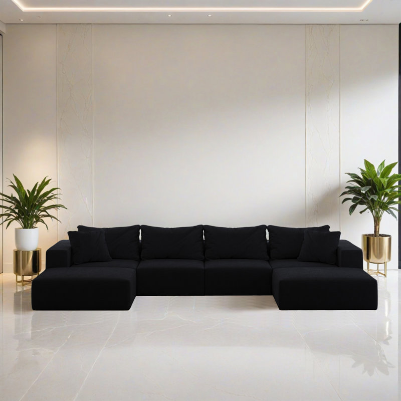 Canapé-lit modulaire 6 pièces pour salon, Chenille noir