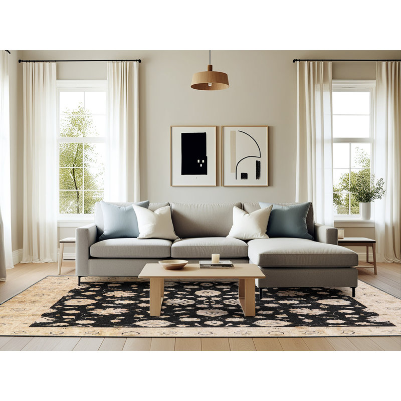 Tapis noir / beige Glenham, Rectangle 6 pi x 9 pi