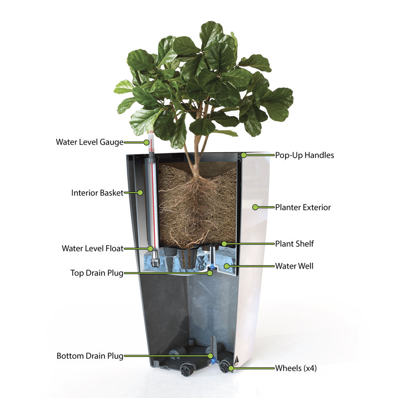 Pot à fleur intérieur / extérieur en plastique Byrum, Moka mat, H 21,5 po x l 11 po x P 11 po