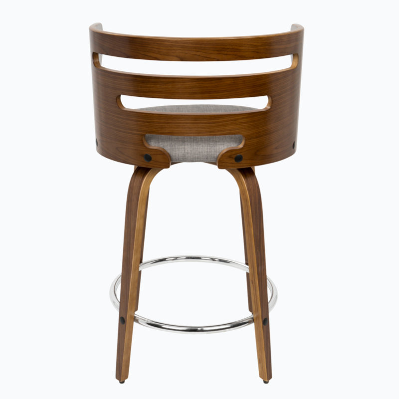 Mid-Century Modern Gray Swivel Counter Stool with Wood and Metal