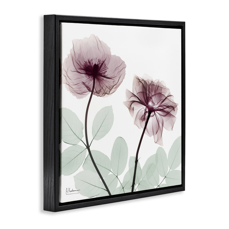 Cadre flottant délicat à motif floral par Albert Koetsier, Cadre flottant noir de jais, H 18 po x l 18 po