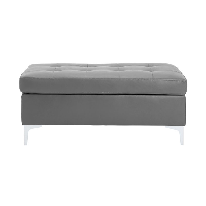 Spuyten Faux Leather Ottoman, Light Gray Faux Leather