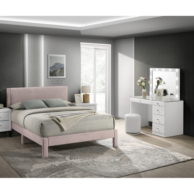Lit plateforme gris clair 1pc, Gris clair, Lit simple