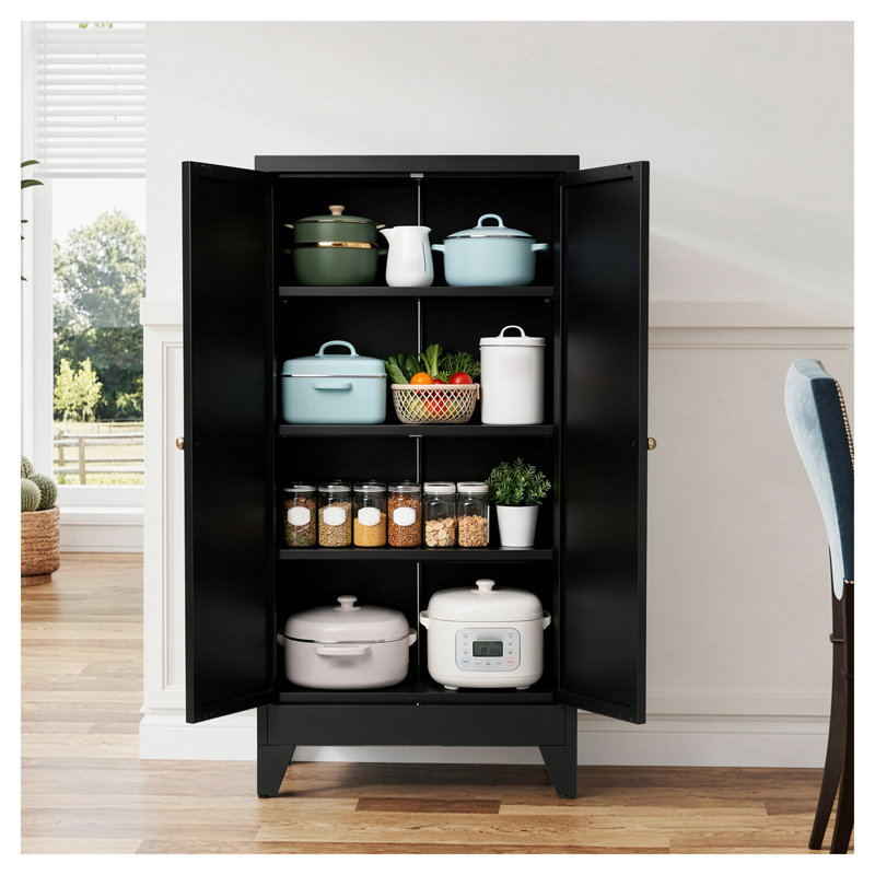 Armoire de cuisine 47,3 po en métal noir avec tablettes réglables