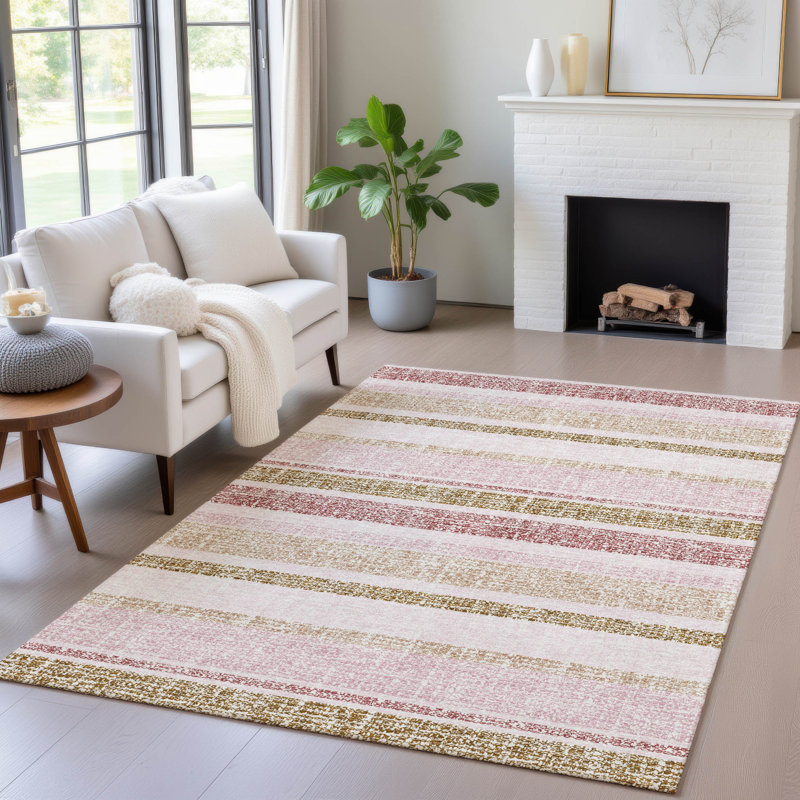 Machine Washable Indoor/Outdoor Xhevrie Pink Rug, Rectangle 8' x 10'