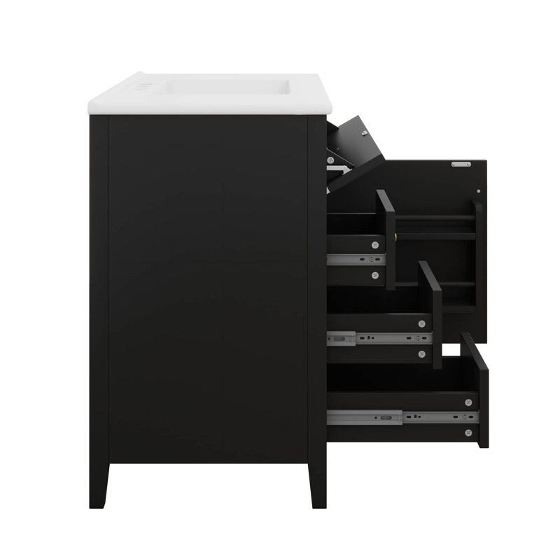 Meuble-lavabo 36 po avec lavabo, tiroir basculant, portes et support, armoire de salle de bain autoportante avec tiroirs et tablette réglable