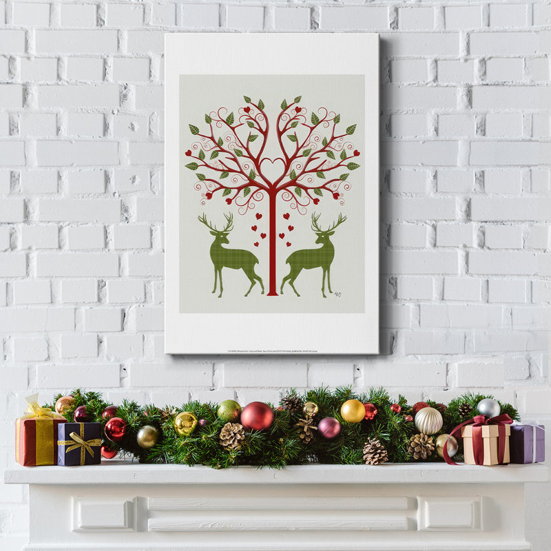 Christmas Des - Cerf et cœur, crème, H 12 po x l 8 po x P 1,5 po