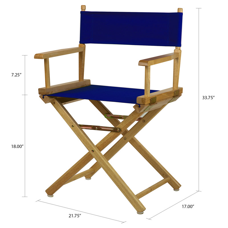Chaise de réalisateur pliante 18 po, Naturel, Bleu royal