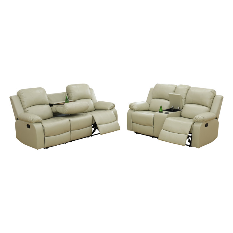 Canapé de salon et causeuse beige en cuir végétalien manuel 2 pièces Beige, Beige
