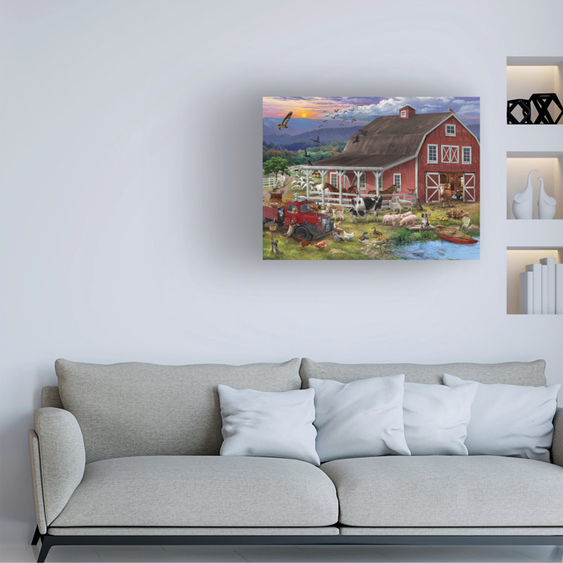 «The Barnyard Crowd» par Bigelow, impression sur toile tendue, H 35 po x l 47 po x P 2 po