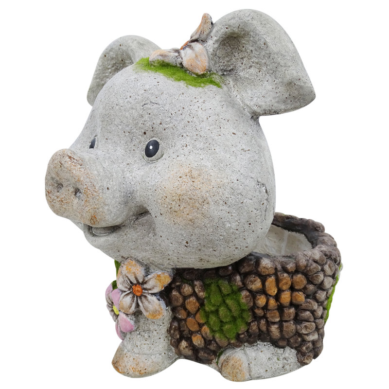 Statue de cochon souriant 13 "avec trou de drainage pour jardin, patio et pelouse
