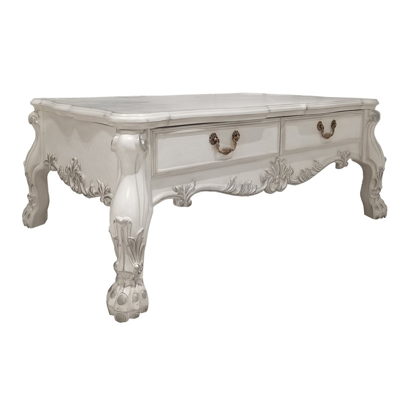 Table basse 2 tiroirs avec pattes Adison, blanc os Adison