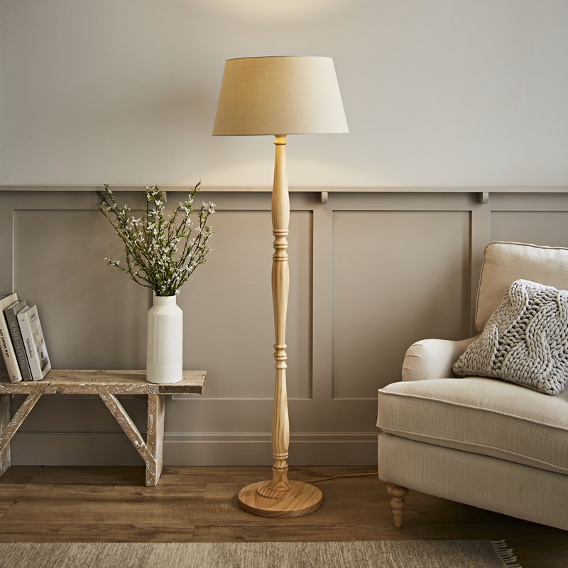 Arialdo 156cm Traditional Floor Lamp, Beige, Light Wood