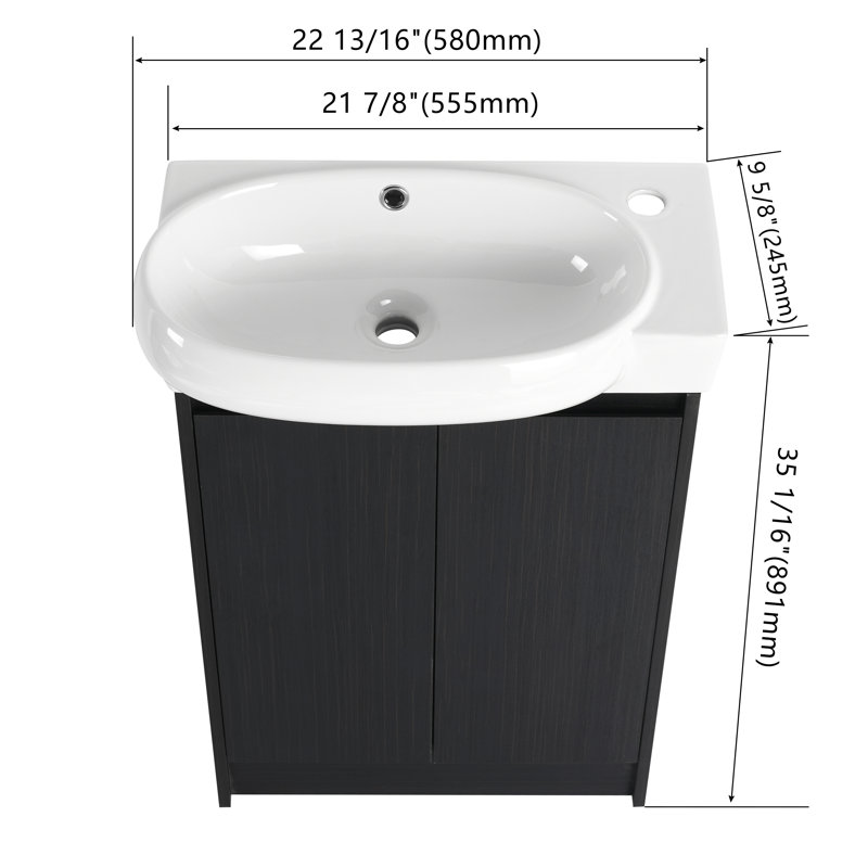 Khyla 23'' Free standing Single Bathroom Vanity With Ceramic Vanity Top, Black