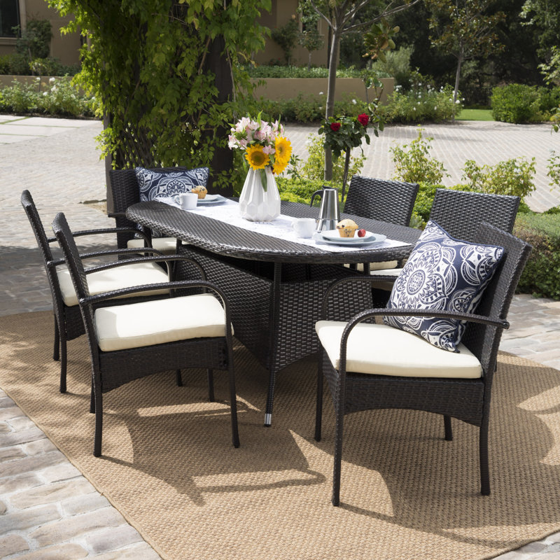 Ensemble repas 7 pièces avec coussins Mccoll, Brun multi