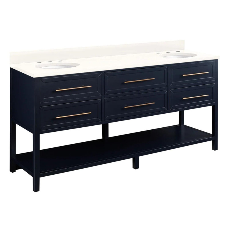 72" Robertson Double Bathroom Vanity Set with Rectangular Undermount Sinks, 8" Widespread, Feathered White Quartz, White