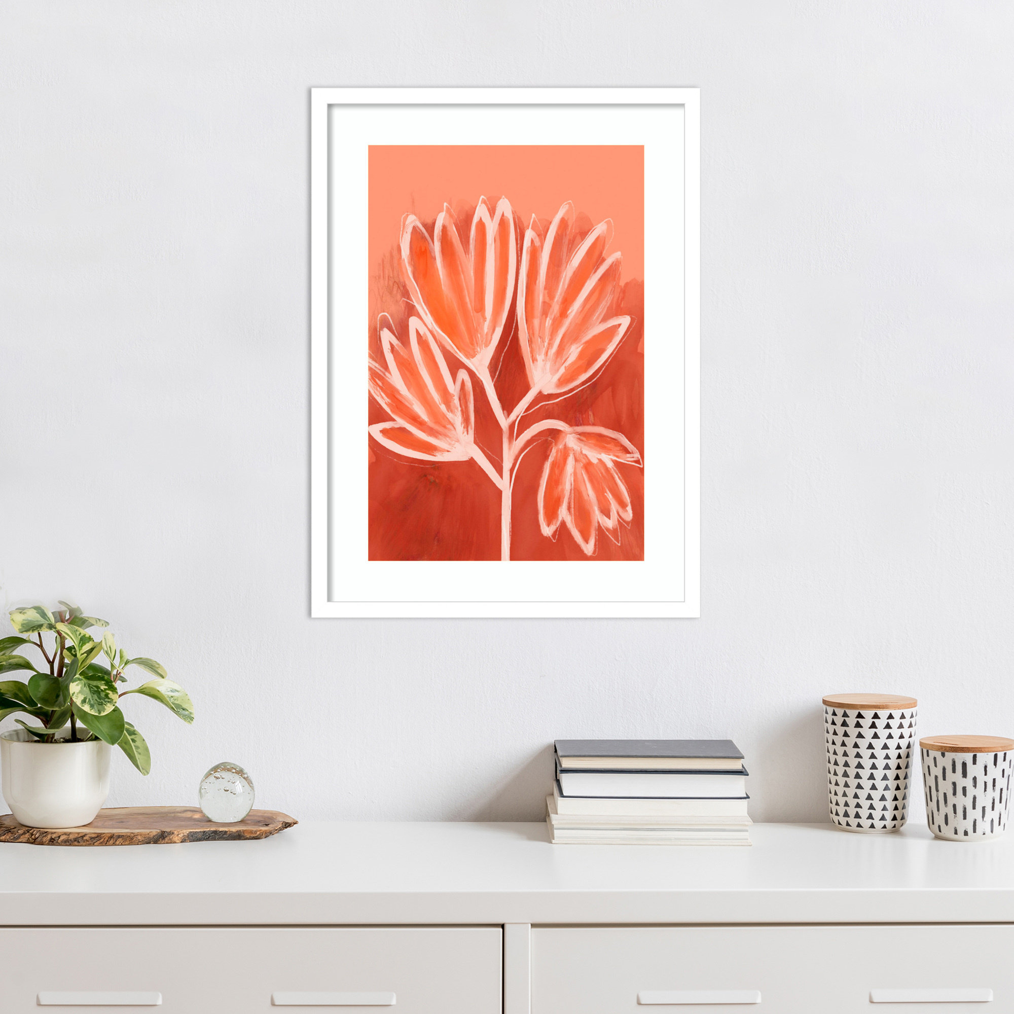 Peachy Flowers by Treechild Wood Framed Wall Art Print, White, 25" H x 19" W
