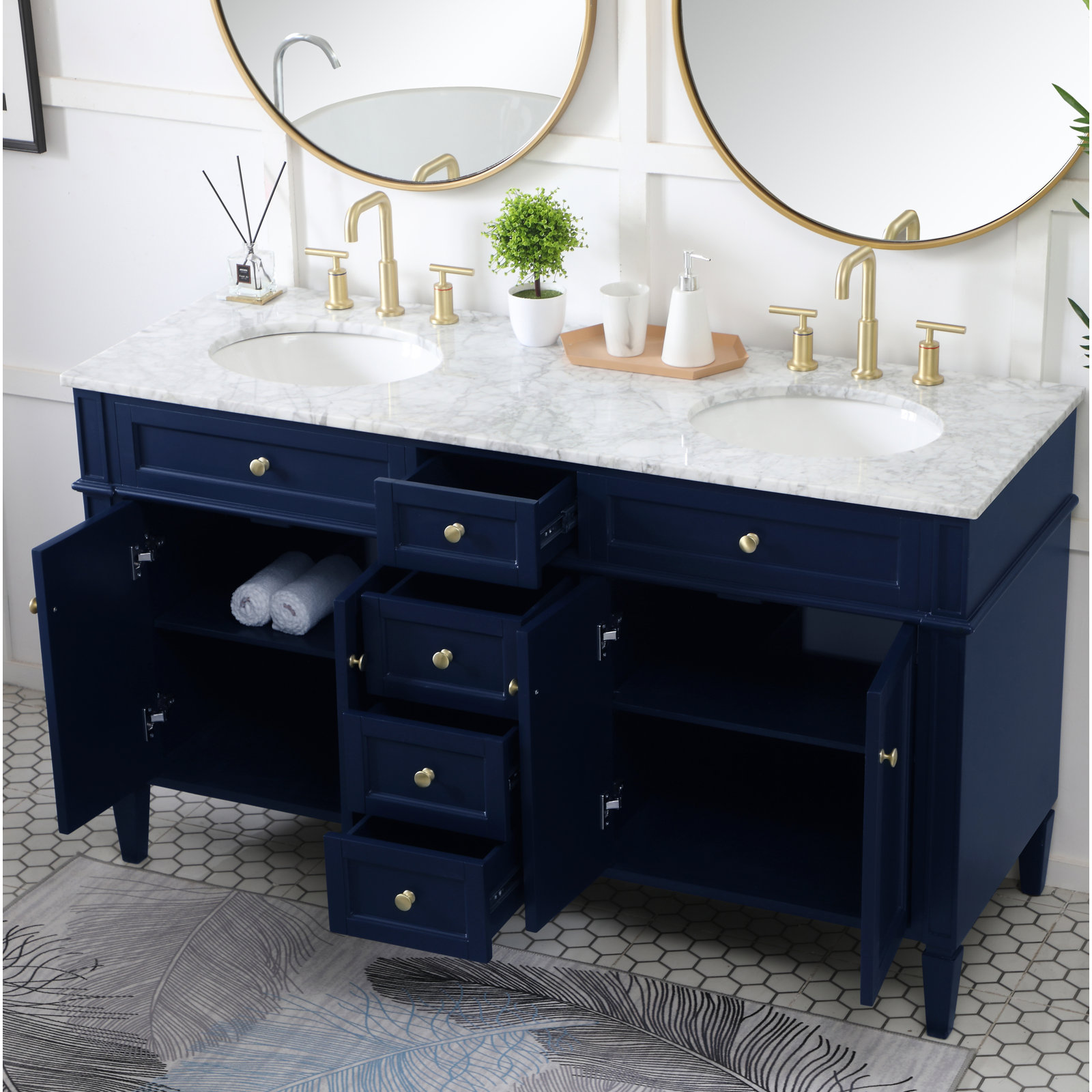 Rivers 60'' Double Bathroom Vanity, Blue