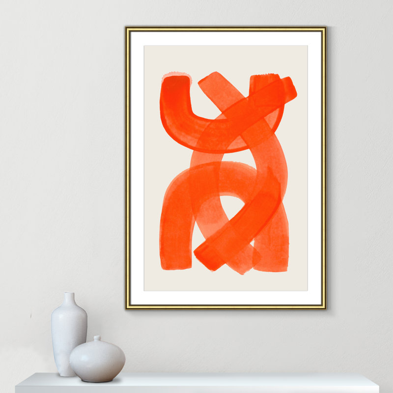 «Orange Strokes Print» par Haniff, L 30,75 po x H 42,75 po, Imprimé mat, Gold Classic
