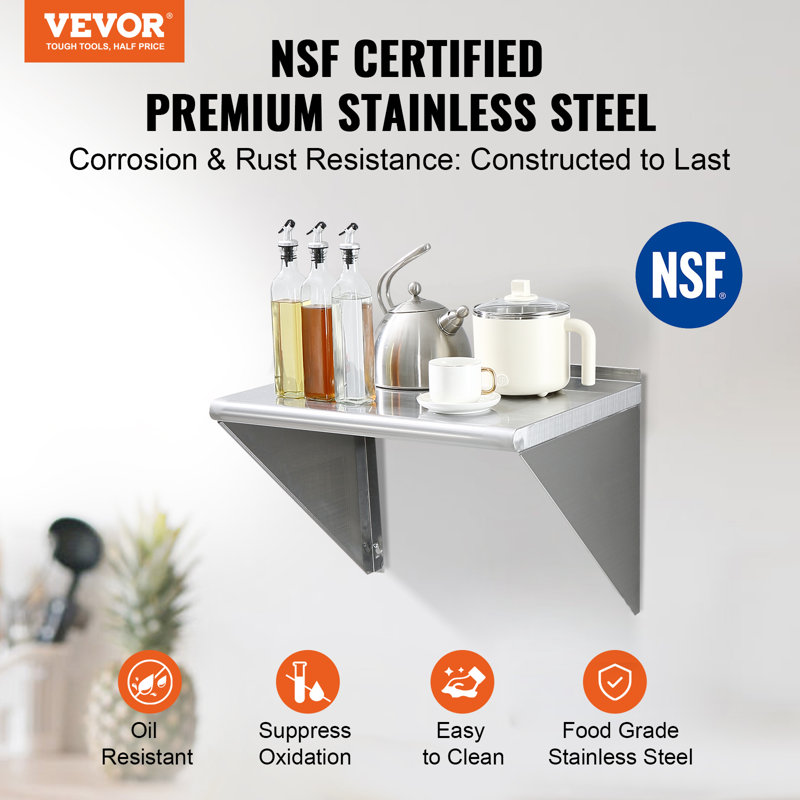 24" Silver Stainless Steel Wall Mounted Kitchen Shelf