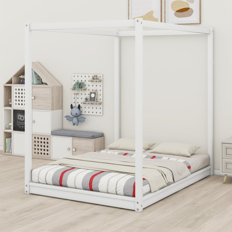 Lit plateforme à baldaquin avec pieds de support, Blanc