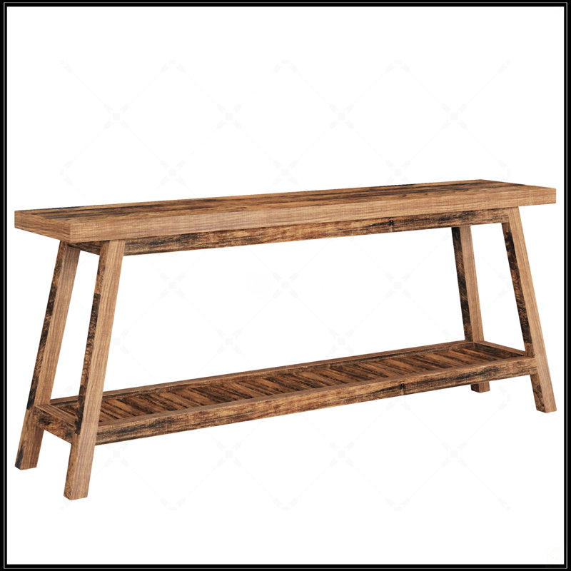 70.9 Inches Extra Long Farmhouse Console Table, Solid Wood Entryway Table With 2-Tier Open Storage, Rustic Narrow Sofa Table For Hallway, Living Room, Or Foyer