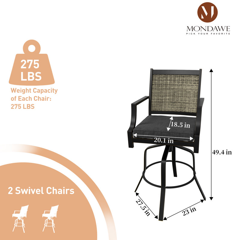 Tabouret de bar pivotant en aluminium pour patio