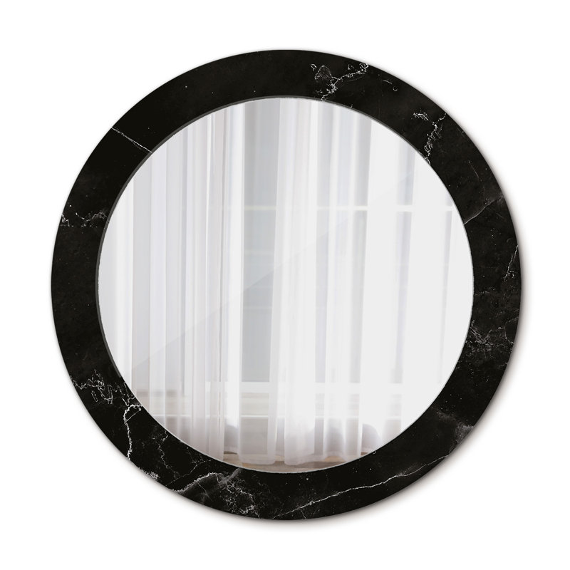 Huldar Glass Flat Wall Mirror, Black Marble Stone , 70cm x 70cm