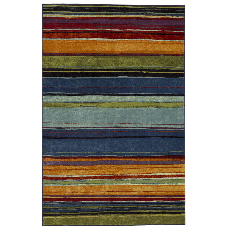Tapis bleu / orange / vert touffeté à rayures Farranshane, Rectangle 1 pi 8 po x 2 pi 10 po
