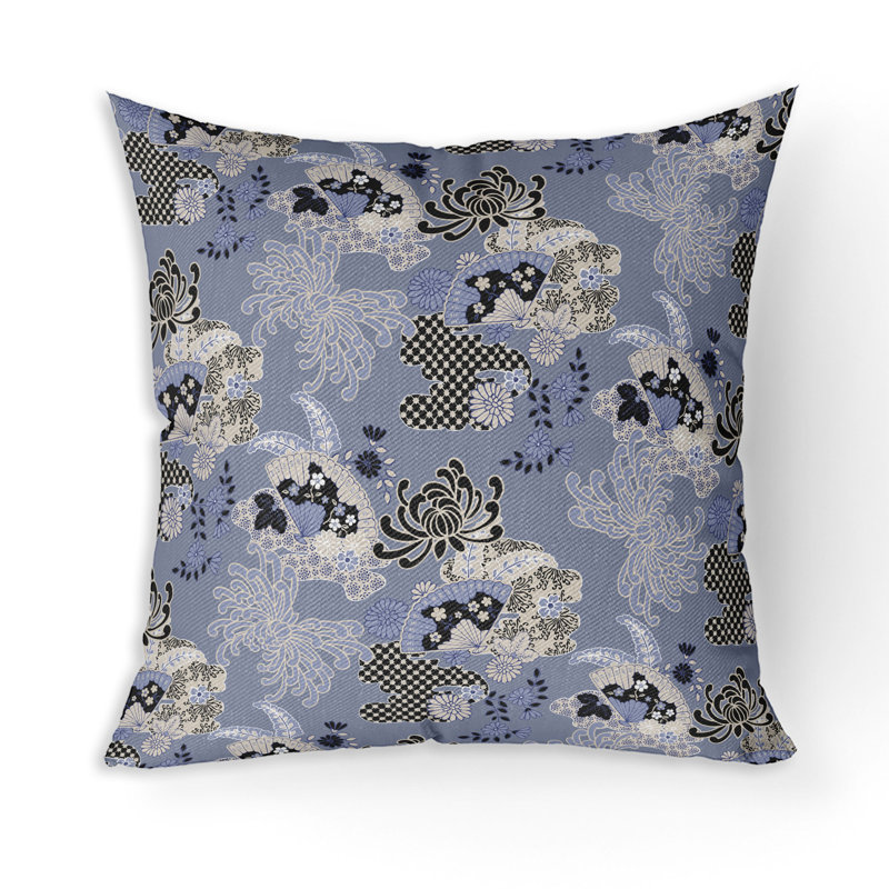 Indoor / Outdoor Square Cushion, 51cm H x 51cm W, Blue/Black