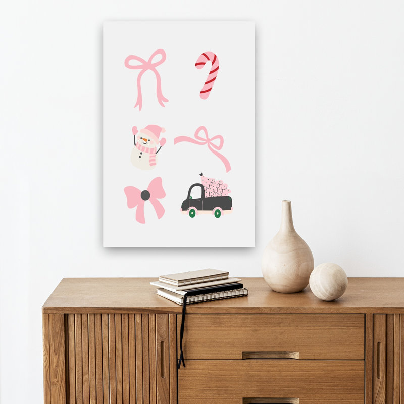 Pink Christmas Icons Minimalist Abstract Contemporary Christmas Tree Winter Landscape Wall Art Print 1 Piece Wrapped Canvas Wall Art