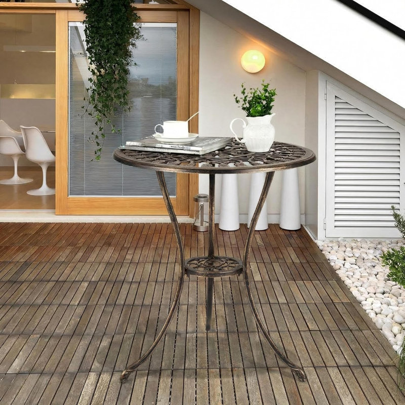  Tabouret de jardin d'extérieur en fonte d'aluminium résistant aux intempéries - table de bistro ronde de 23,6 po avec trou pour parasol et table d'appoint durable