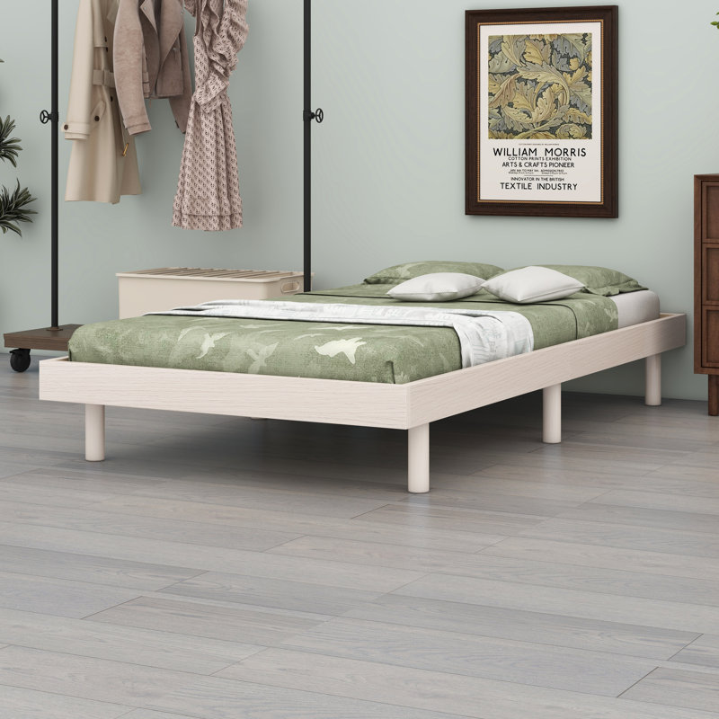 Modern Design Floating Platform Bed Frame, Twin, White Washed