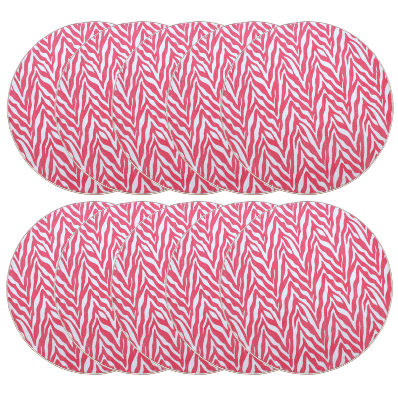Ensemble de tapis touffetés en nylon rose / blanc Barbarba, Rond 2 pi