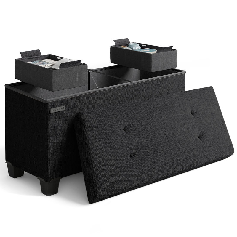 Banc de rangement avec repose-pieds Vérrant, H 15 po x l 30 po x P 15 po, Black