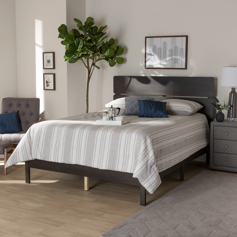 Lit standard en bois massif Hanzel Jensen, Double, Gris foncé