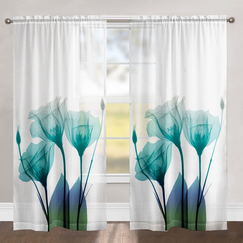 Ombre Bloom Sheer Window Panel, 50" W x 84" L, Blue