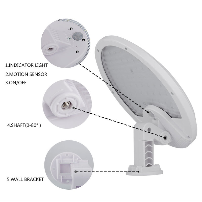 1 - Head LED Solar Powered Dusk to Dawn Outdoor Security Flood Light with Motion Sensor and Timer, White/Pure White