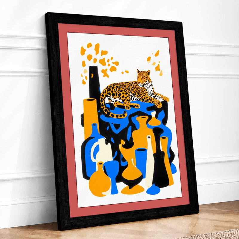 Leopard in Geometry Modern 1 Piece Single Picture Frame Wall Art, A4 - 29.7 x 21.0 cm, Black