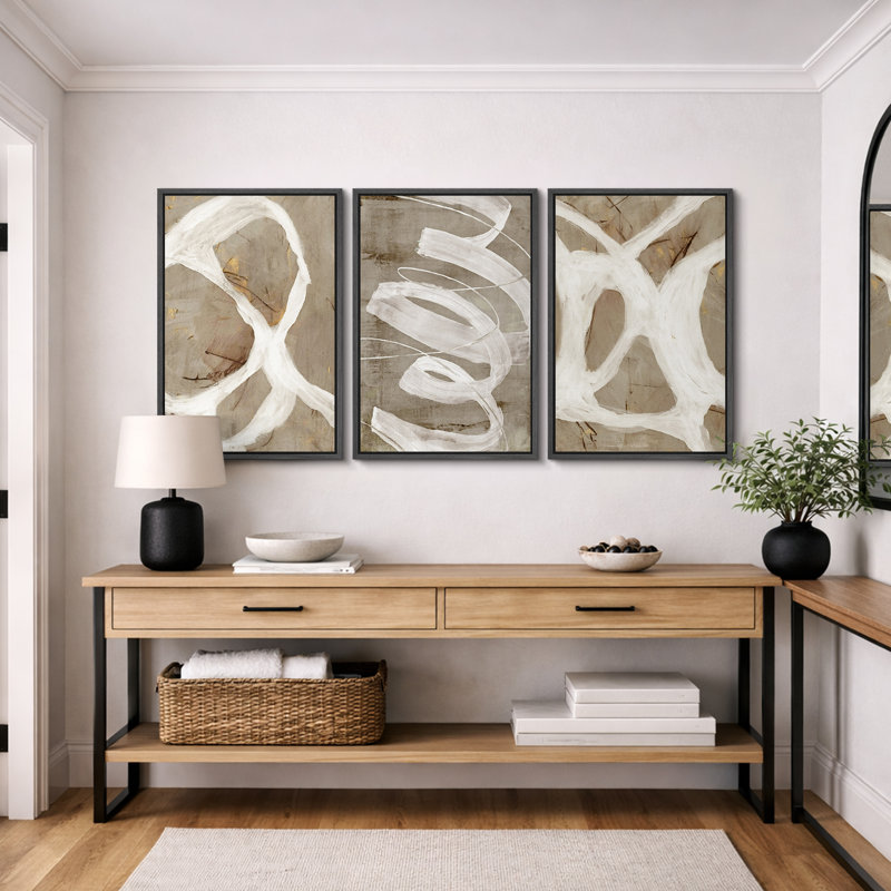 Œuvre d'art pastel brun clair, brun et vert, images murales abstraites neutres de salon moderne, impression sur toile encadrée, 3 pièces, 16 x 24 po x 3 x 24 x 36 po x 3