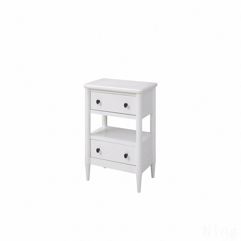 Table de chevet ouverte à finition blanche avec 2 tiroirs, Blanc