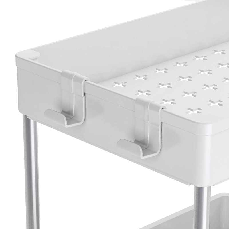 Simplify 2-Tier White Plastic Sink Organizer with Drawer