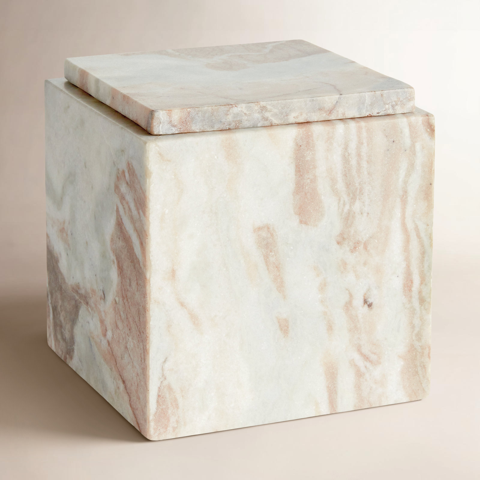 JAQUELINE SQUARE LIDDED BOX WIDE, Brown/White, 6.25" H x 6" W x 6" D