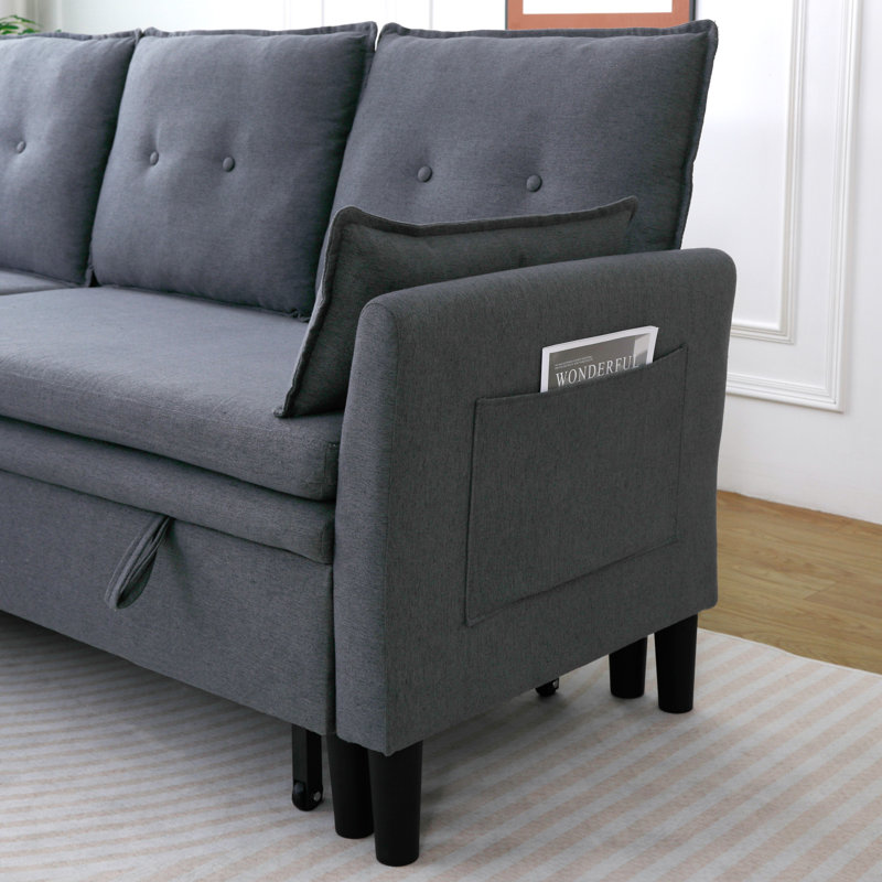 Canapé modulaire à méridienne réversible en L avec rangement - Coton-lin, gris foncé, prêt pour le bureau et un appartement