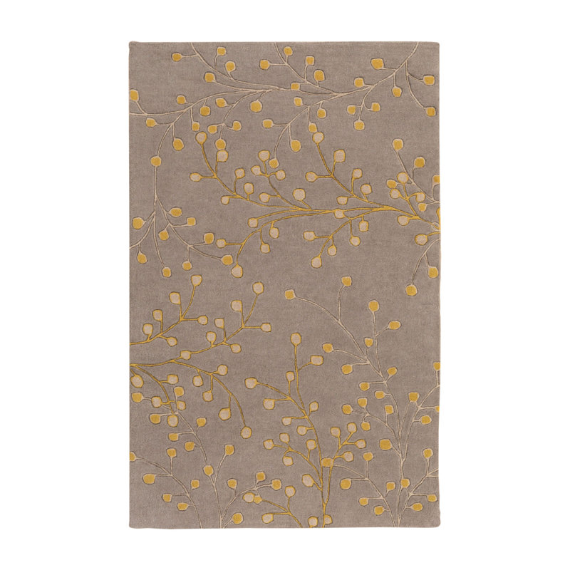 Elsberry Hand Tufted Wool Floral Indoor Rug, Rectangle 12' x 15', Taupe 